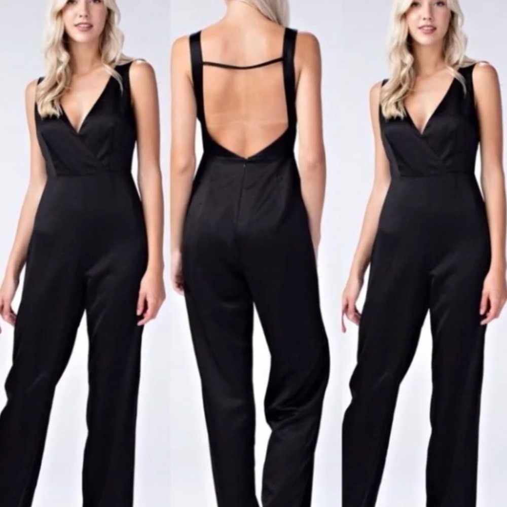 Honey Punch Black Satin Jumpsuit!